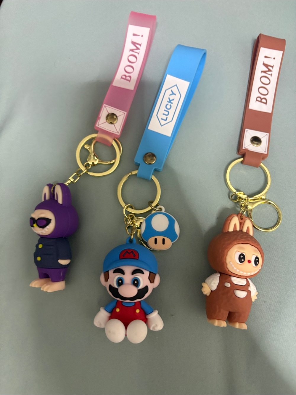 Cute Kids Character Keychain Set - Blue, Pink, Brown